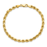 Gold (10K & 14K) Semi-Solid Diamond-Cut Rope Chain Bracelet - 14k Yellow Gold / 7 in / 4 mm