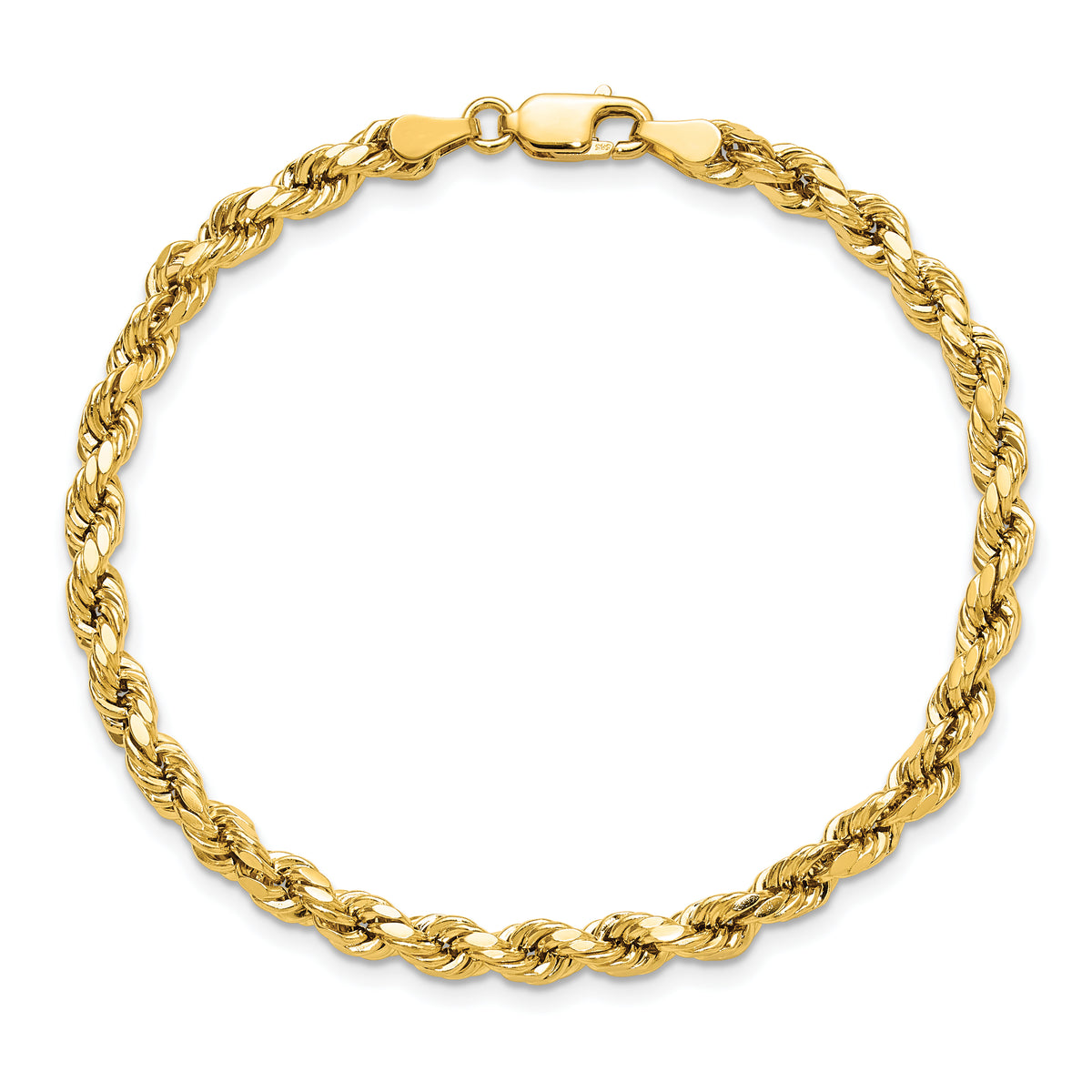 Gold (10K & 14K) Semi-Solid Diamond-Cut Rope Chain Bracelet - 14k Yellow Gold / 7 in / 4 mm
