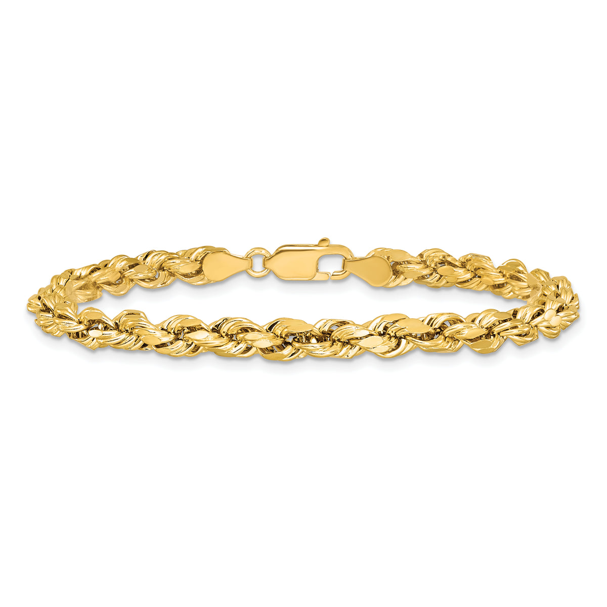 Gold (10K & 14K) Semi-Solid Diamond-Cut Rope Chain Bracelet - 14k Yellow Gold / 7 in / 4.9 mm