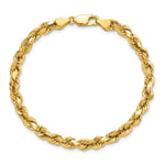 Gold (10K & 14K) Semi-Solid Diamond-Cut Rope Chain Bracelet - 14k Yellow Gold / 7 in / 4.9 mm