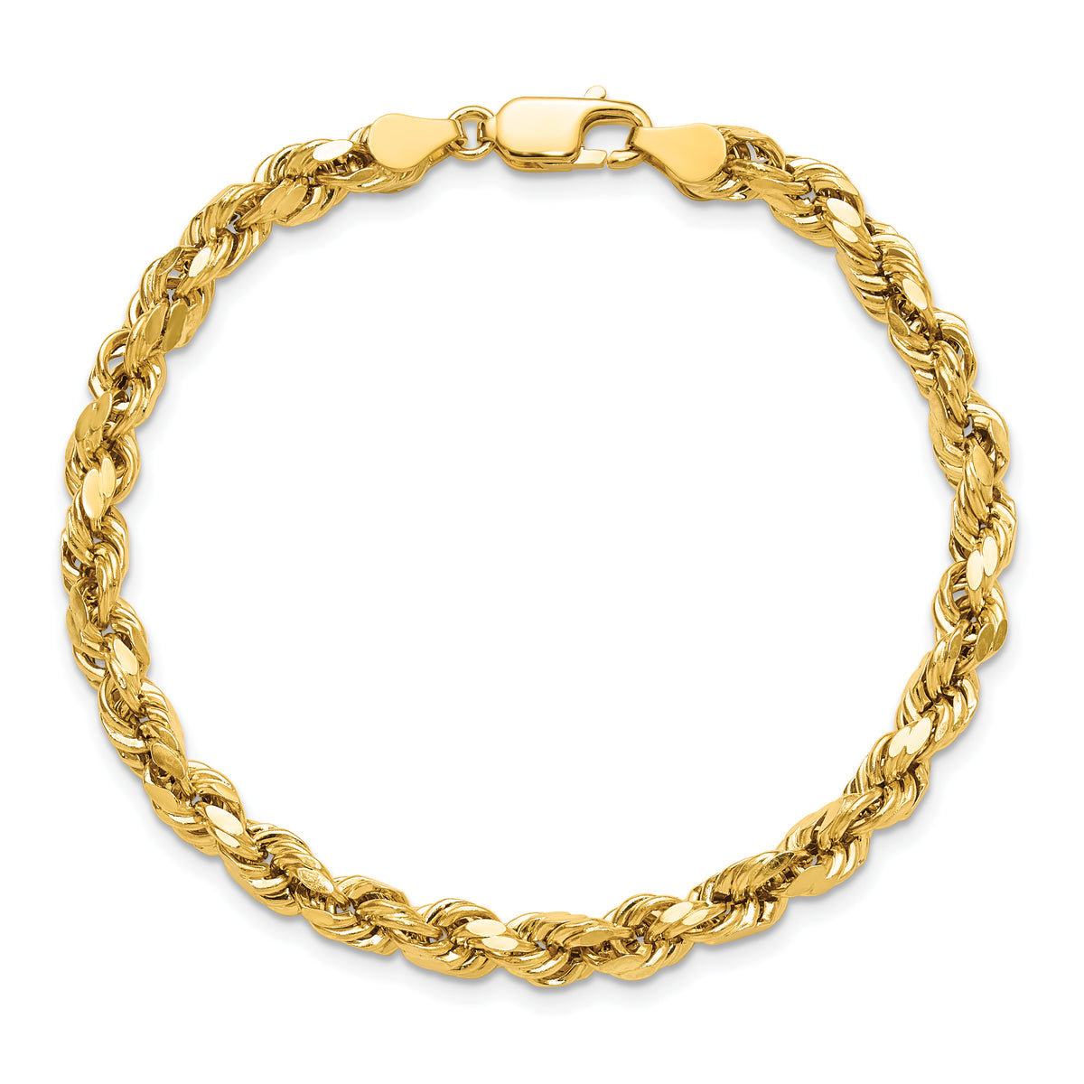 Gold (10K & 14K) Semi-Solid Diamond-Cut Rope Chain Bracelet - 14k Yellow Gold / 7 in / 4.9 mm