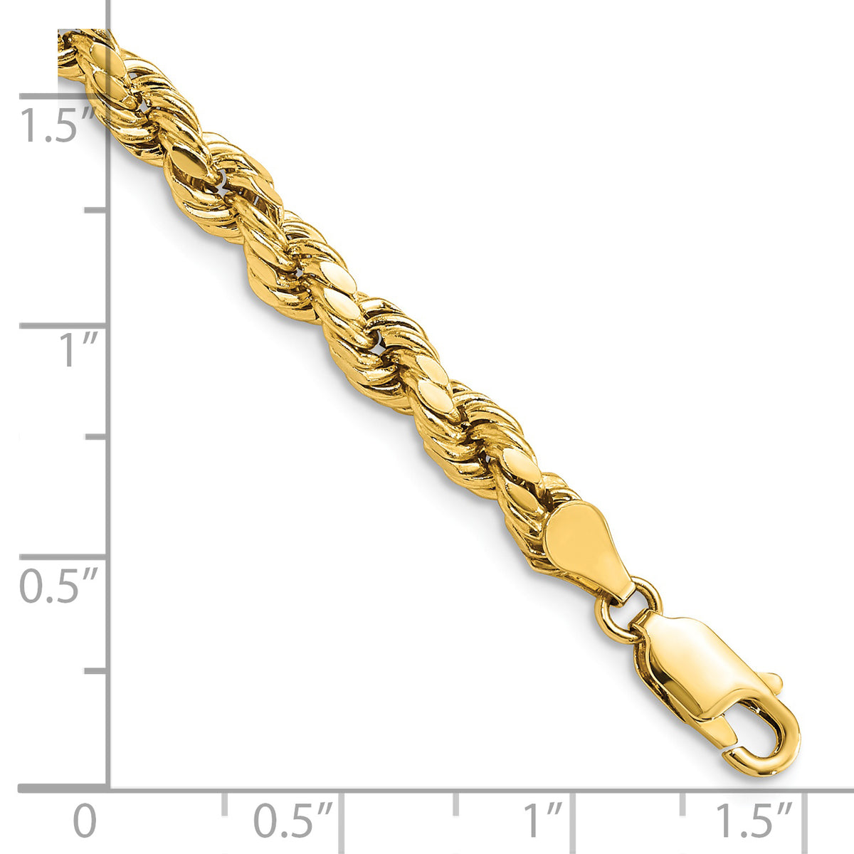 Gold (10K & 14K) Semi-Solid Diamond-Cut Rope Chain Bracelet - 14k Yellow Gold / 7 in / 4.9 mm