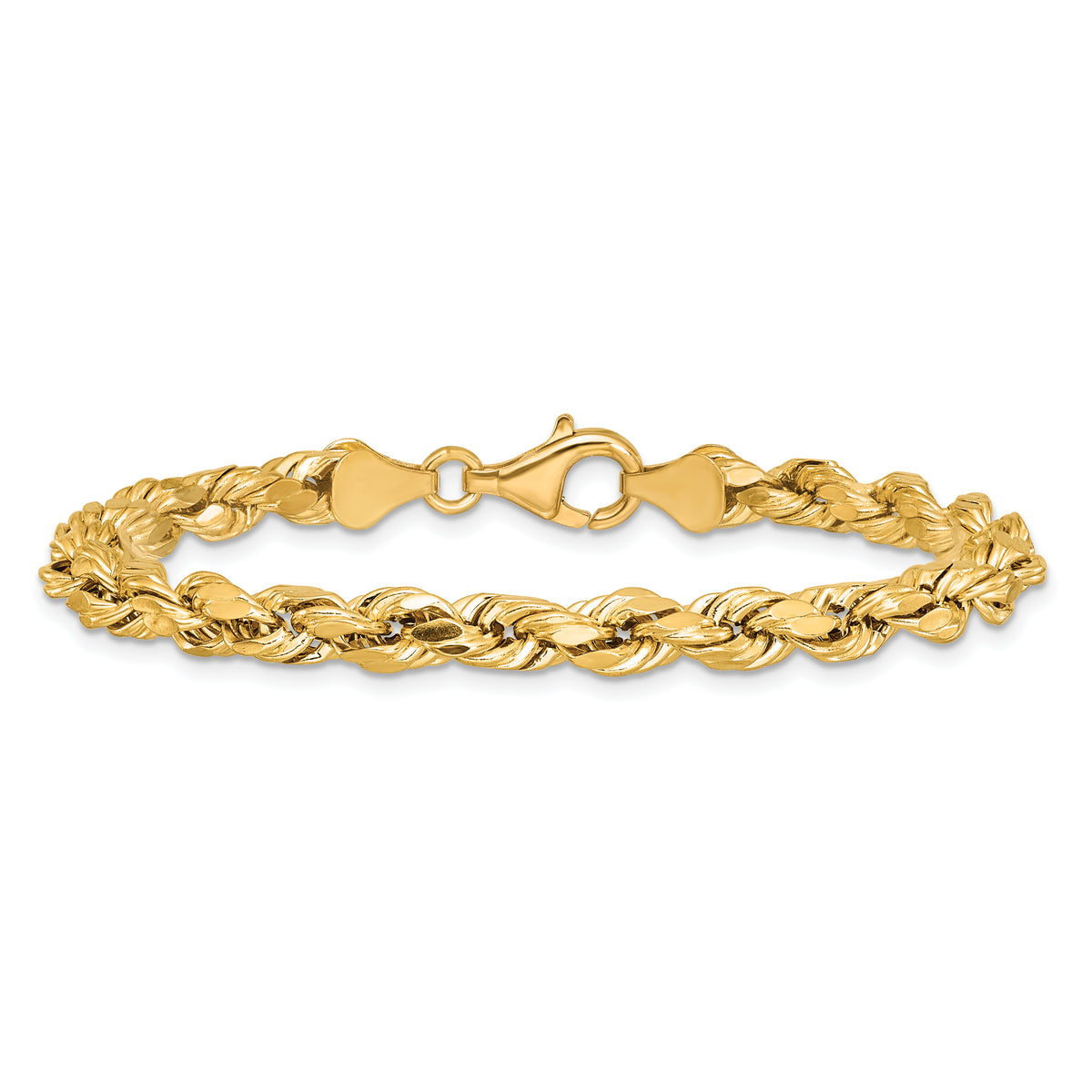 Gold (10K & 14K) Semi-Solid Diamond-Cut Rope Chain Bracelet - 14k Yellow Gold / 7 in / 5.5 mm
