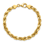 Gold (10K & 14K) Semi-Solid Diamond-Cut Rope Chain Bracelet - 14k Yellow Gold / 7 in / 5.5 mm