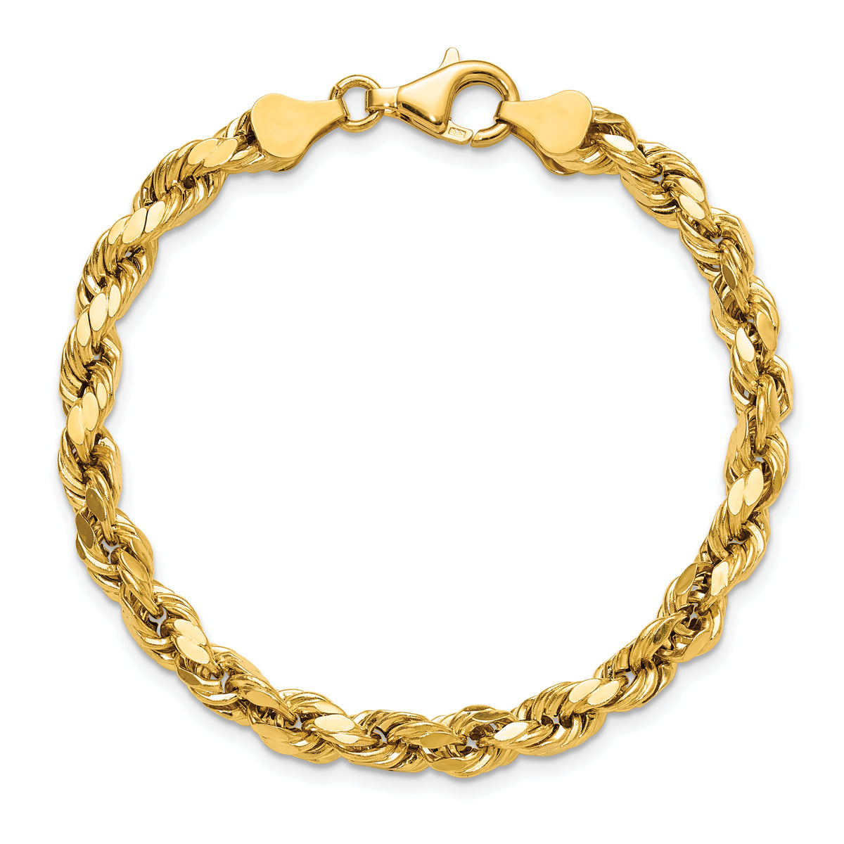 Gold (10K & 14K) Semi-Solid Diamond-Cut Rope Chain Bracelet - 14k Yellow Gold / 7 in / 5.5 mm