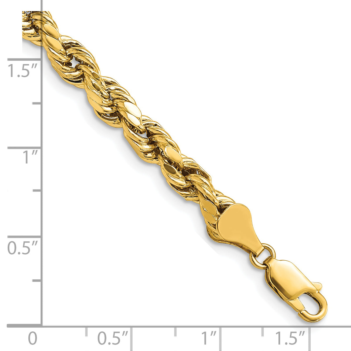 Gold (10K & 14K) Semi-Solid Diamond-Cut Rope Chain Bracelet - 14k Yellow Gold / 7 in / 5.5 mm