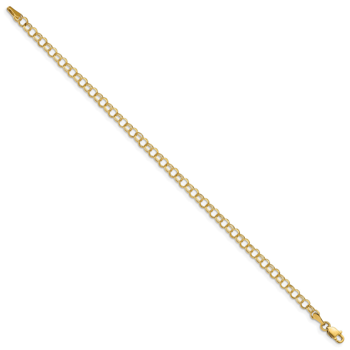 14k Yellow Gold 4mm Solid Double Link Charm Bracelet, view 2 - 7 in