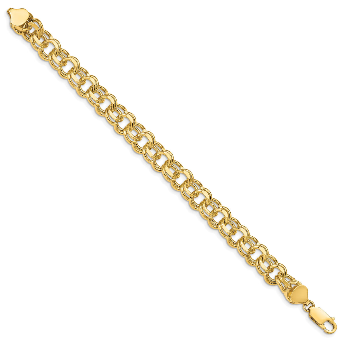 Gold Double Link Charm Bracelet - 14k Yellow Gold / 10 mm / 7 in