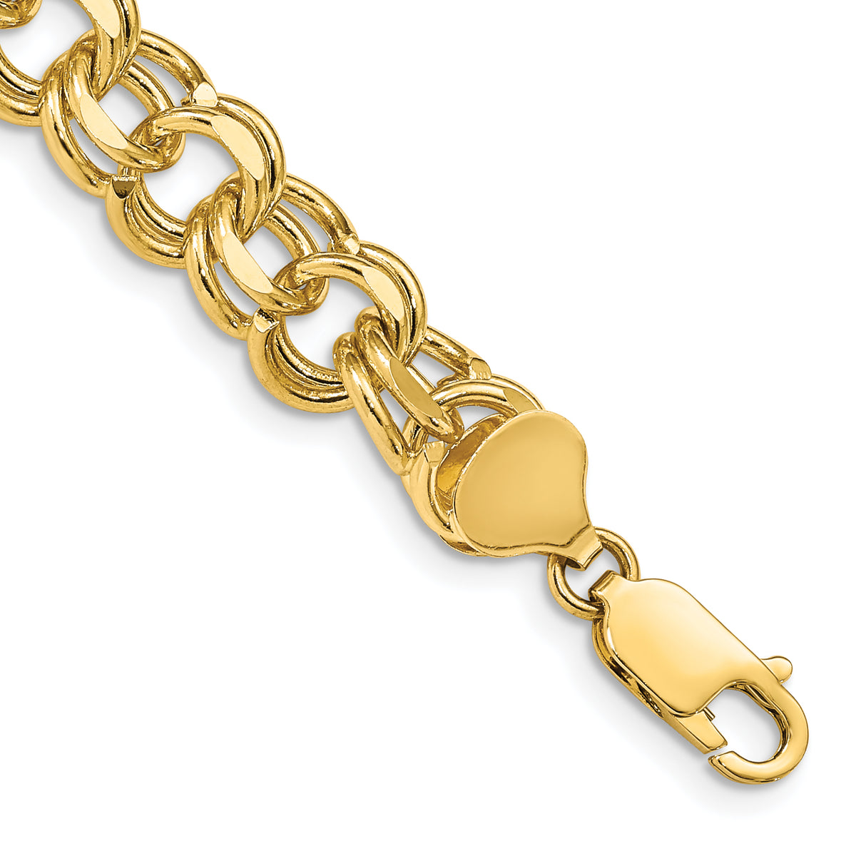Gold Double Link Charm Bracelet - 14k Yellow Gold / 10 mm / 7 in