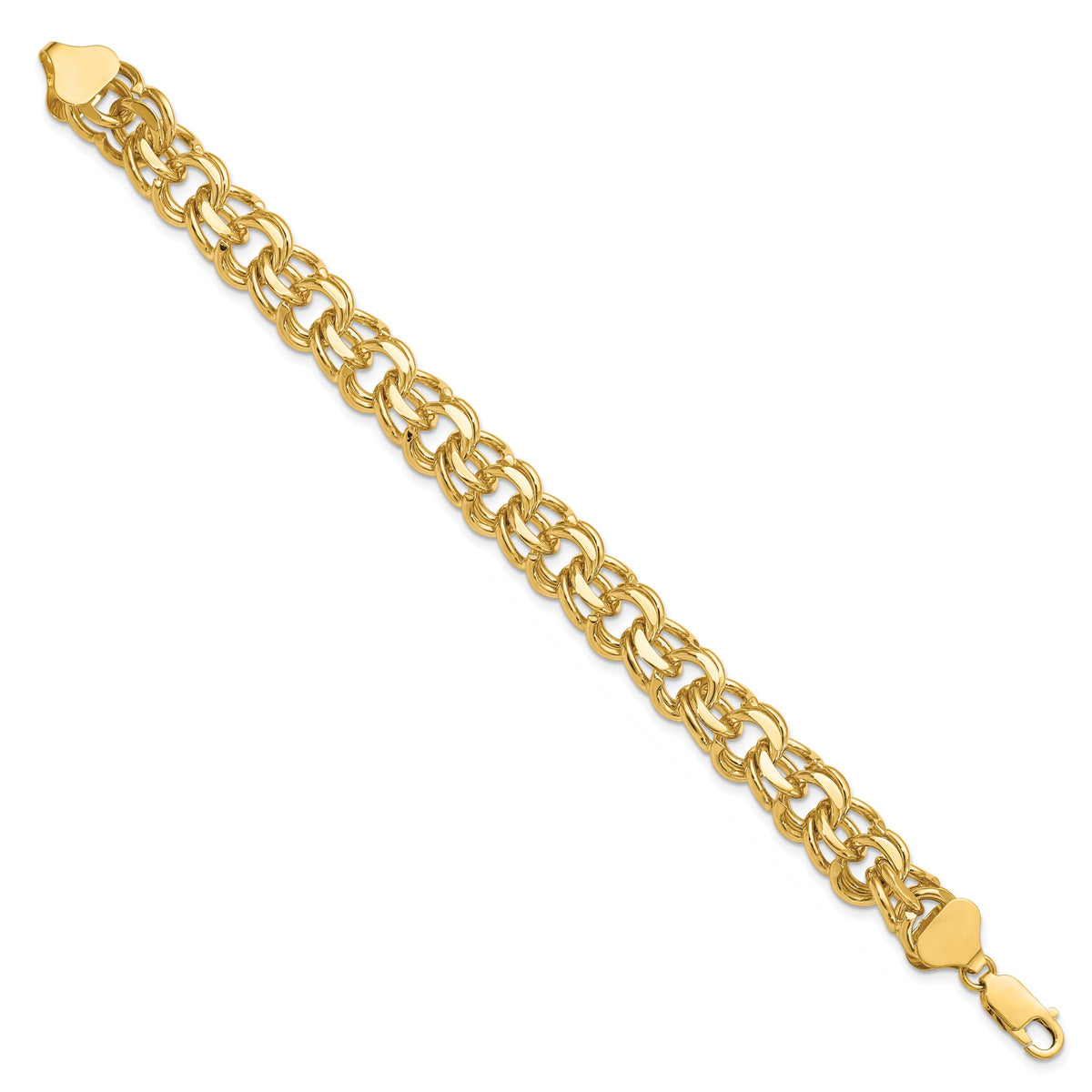 Gold Double Link Charm Bracelet - 14k Yellow Gold / 11 mm / 7 in