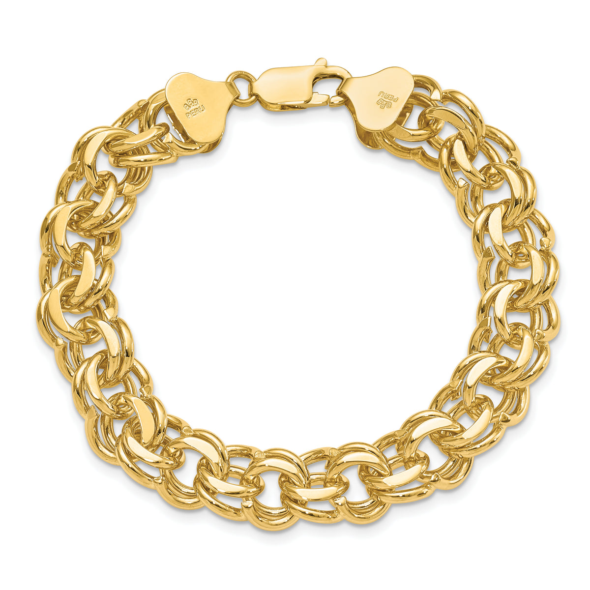 Gold Double Link Charm Bracelet - 14k Yellow Gold / 11 mm / 7 in