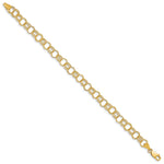 14k Yellow Gold 7.5mm Solid Polished and Textured Triple Link Charm Bracelet, view 2 - 7 in
