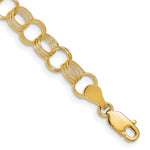 14k Yellow Gold 7.5mm Solid Polished and Textured Triple Link Charm Bracelet - 7 in