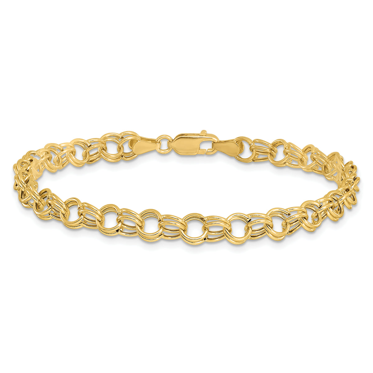 14k Yellow Gold 6mm Hollow Double Link Charm Bracelet, view 3 - 7 in