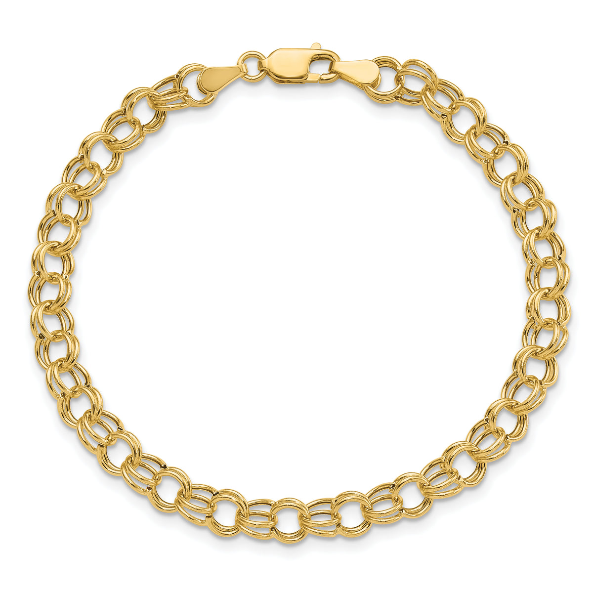 14k Yellow Gold 6mm Hollow Double Link Charm Bracelet, view 4 - 7 in
