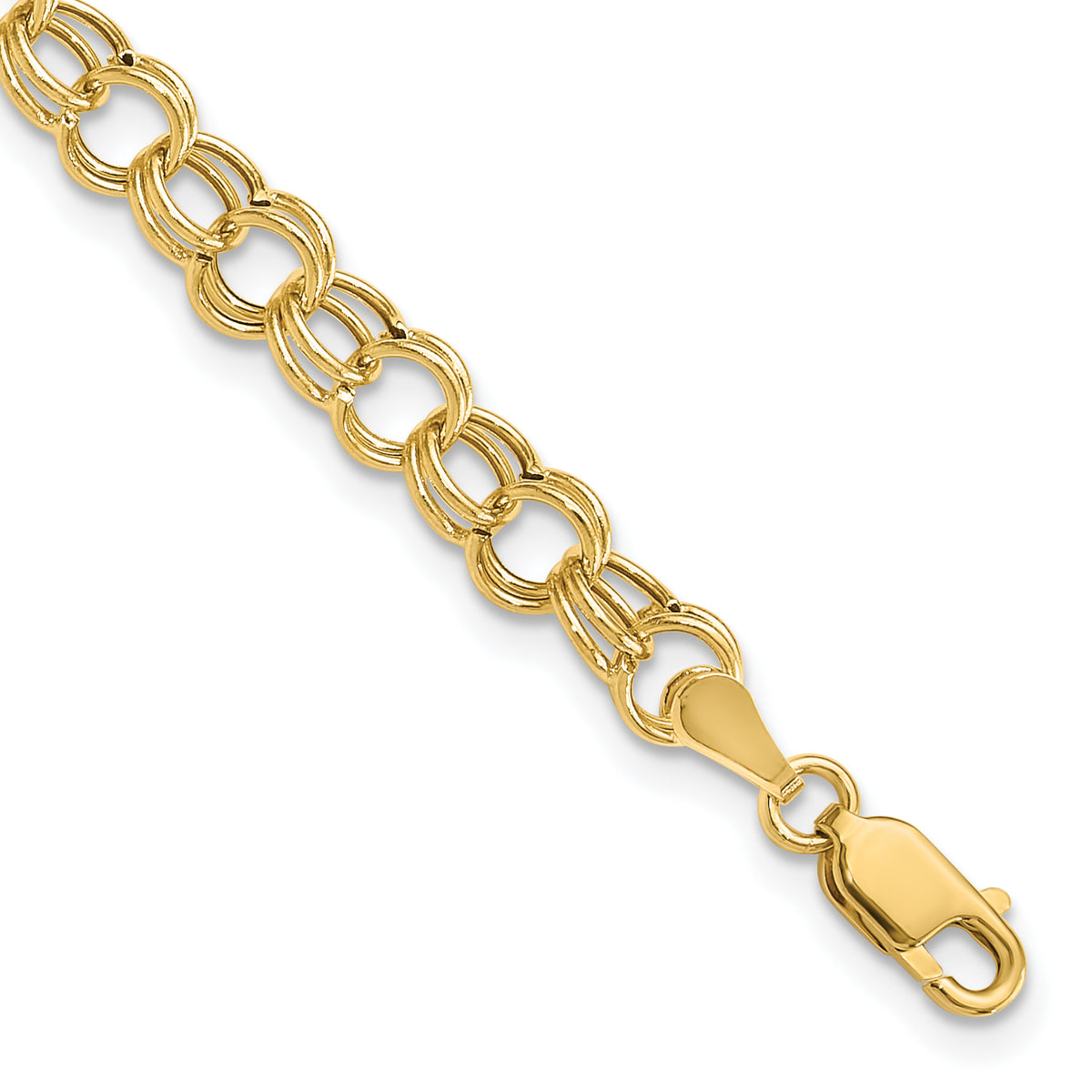 14k Yellow Gold 6mm Hollow Double Link Charm Bracelet - 6 in