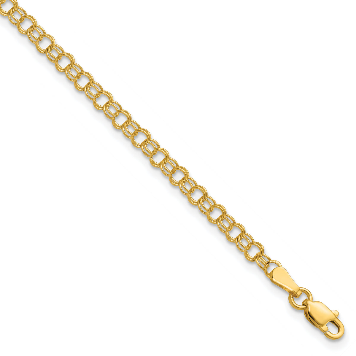 14k Gold Solid Double Link Charm Bracelet, 3-11 mm - 14k Yellow Gold / 3.5 mm / 8 in