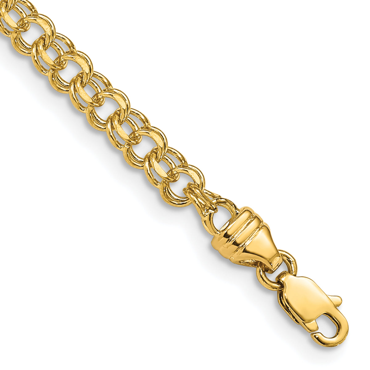 14k Yellow Gold 3.75mm Diamond-cut Solid Heavy Double Link Charm Bracelet - 7 in