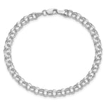 14k White Gold 4.5mm Hollow Diamond-cut Double Link Charm Bracelet - 7 inch