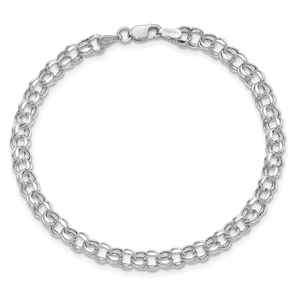 14k White Gold 4.5mm Hollow Diamond-cut Double Link Charm Bracelet - 7 inch