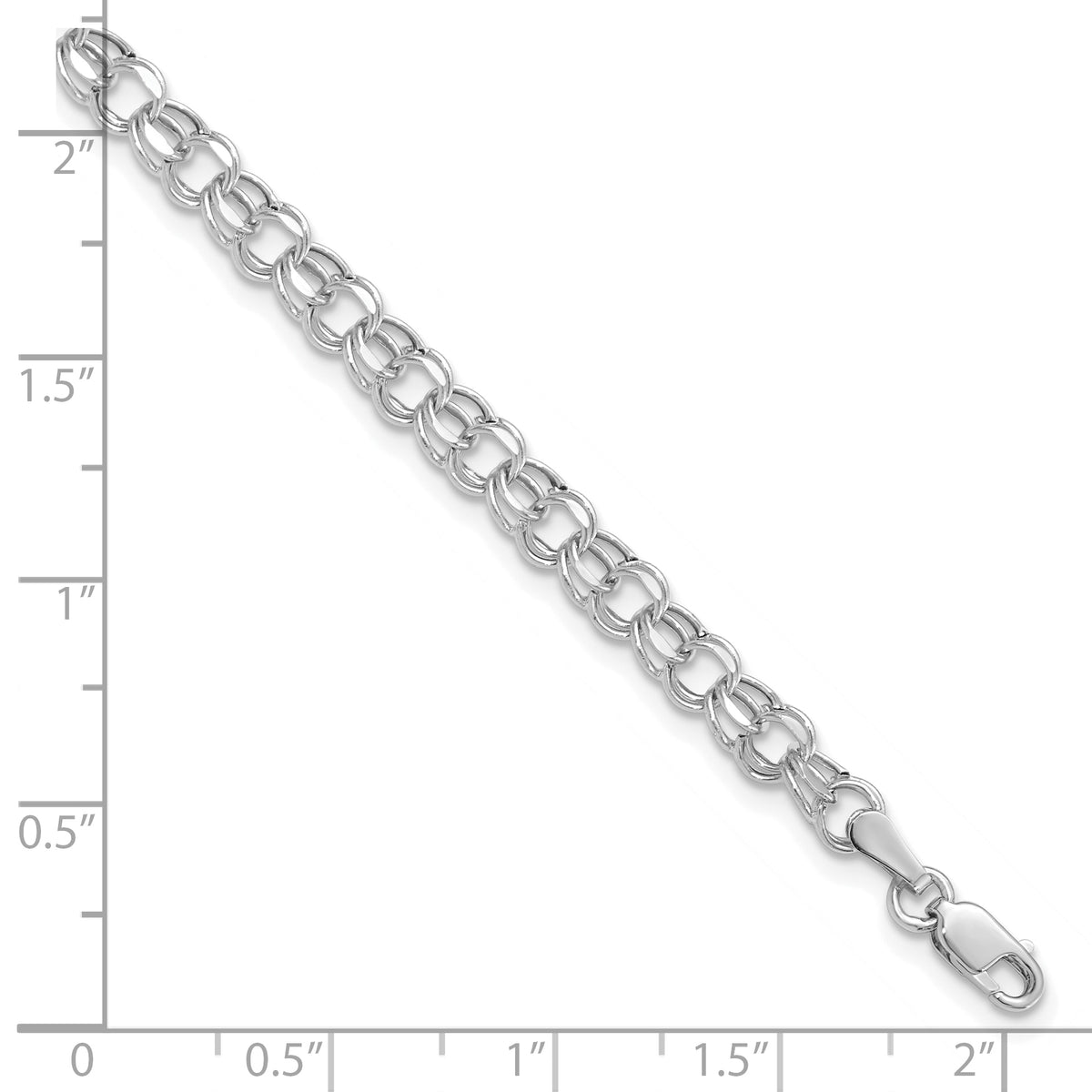 14k White Gold 4.5mm Hollow Diamond-cut Double Link Charm Bracelet - 7 inch