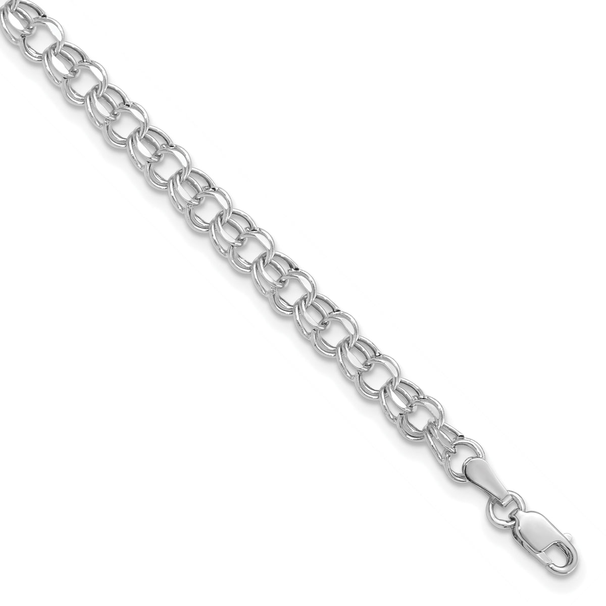 14k White Gold 4.5mm Hollow Diamond-cut Double Link Charm Bracelet - 7 inch