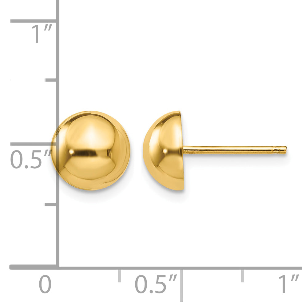 Gold Polished Button Post Earrings - 14k Yellow Gold / 8 mm