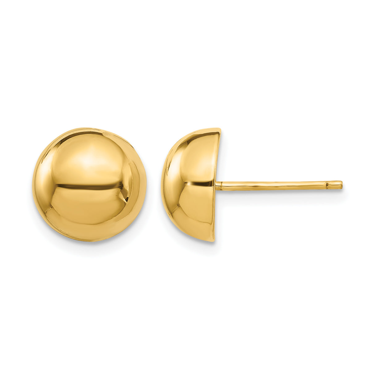 Gold Polished Button Post Earrings - 14k Yellow Gold / 10 mm