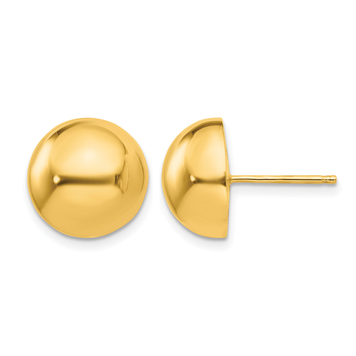 Gold Polished Button Post Earrings - 14k Yellow Gold / 12 mm