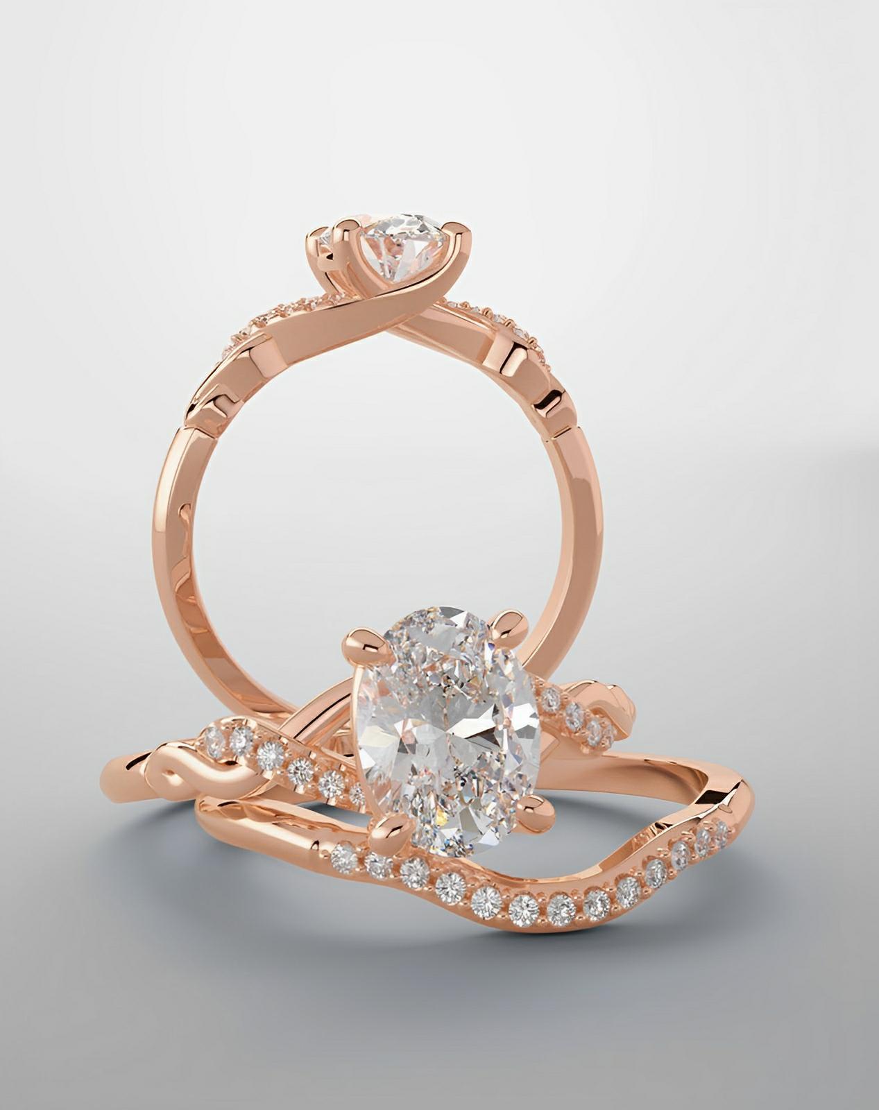 Bridal set, rose gold and diamond