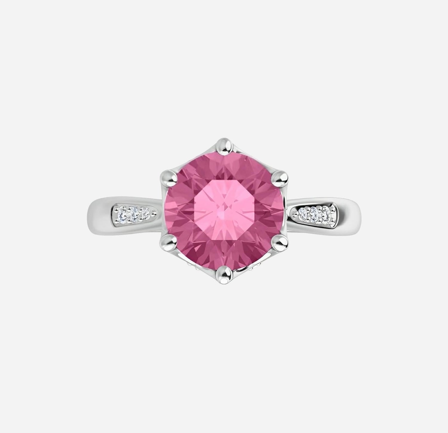 Color gem ring with imitation ruby & lab grown diamonds