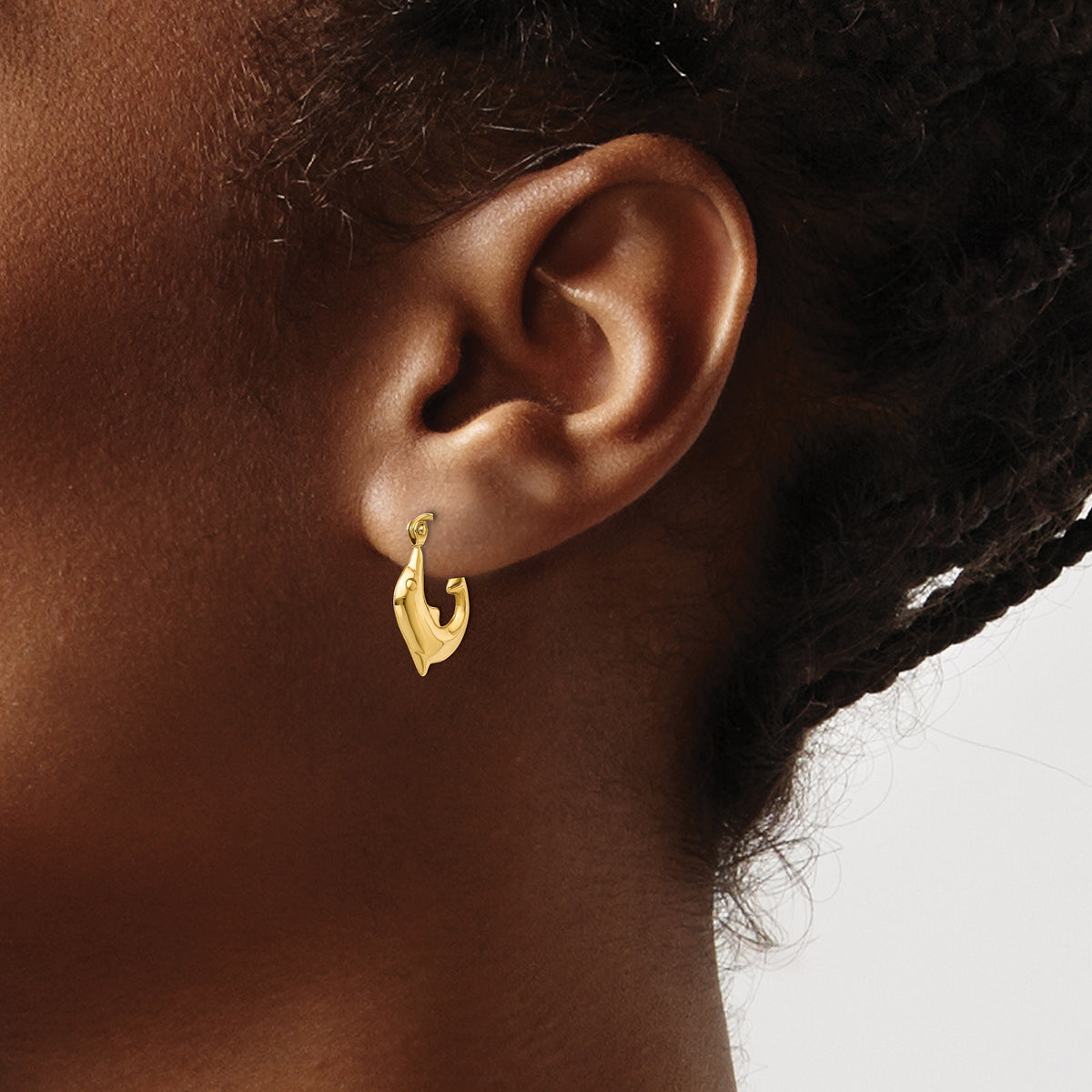 14k Polished Dolphin Hoop Earrings - E870