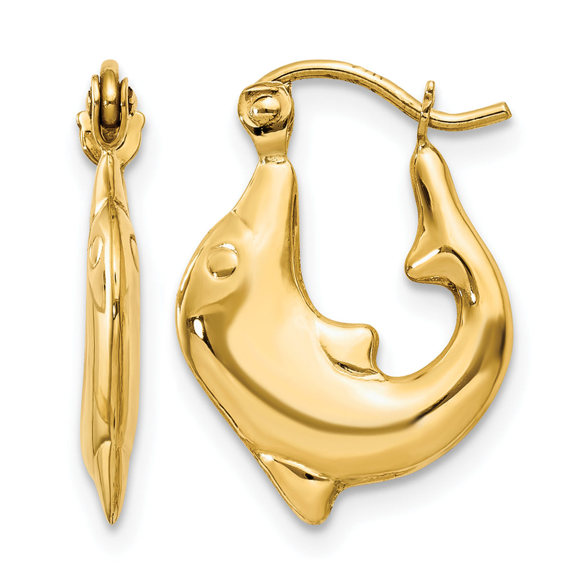 14k Polished Dolphin Hoop Earrings - E870