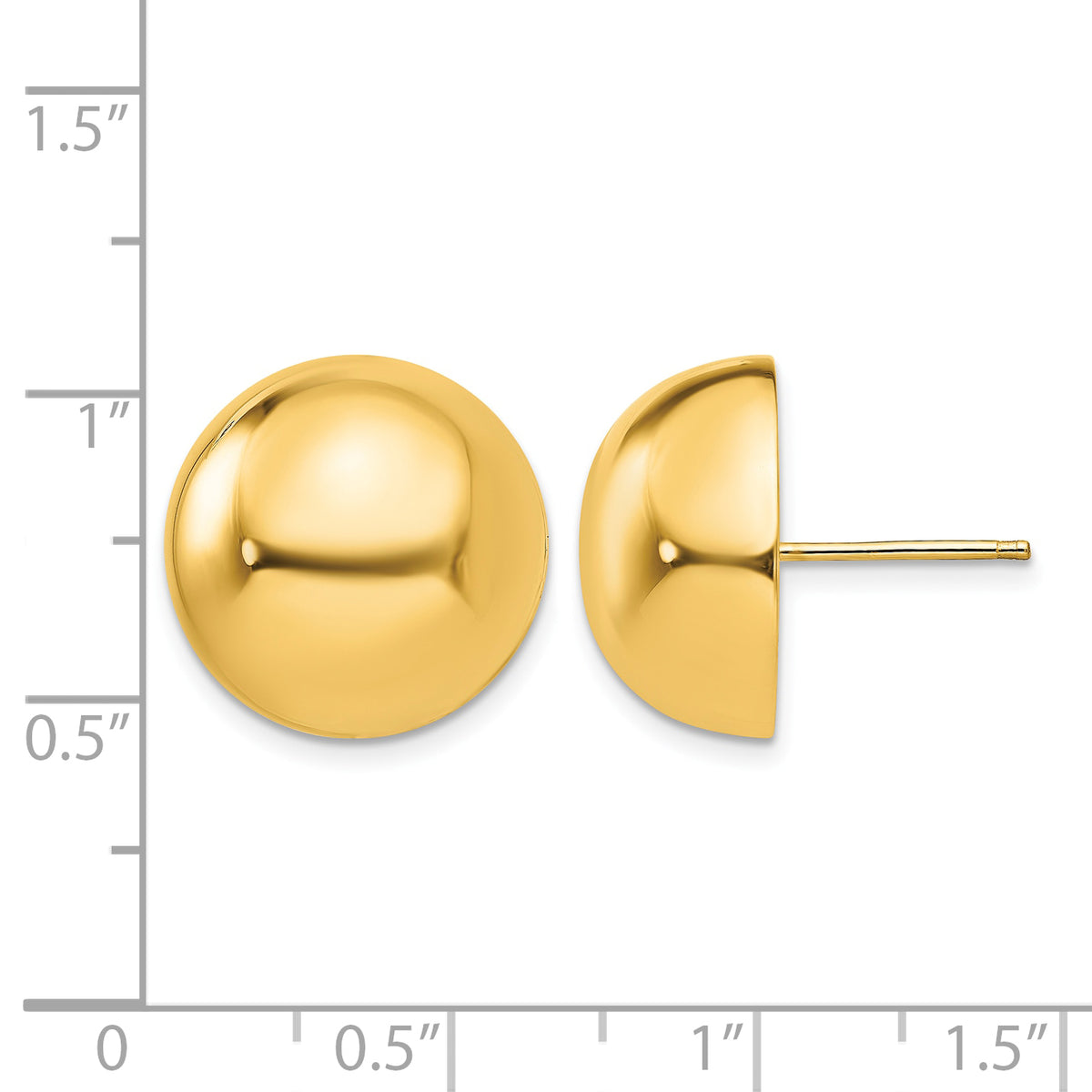 Gold Polished Button Post Earrings - 14k Yellow Gold / 16 mm