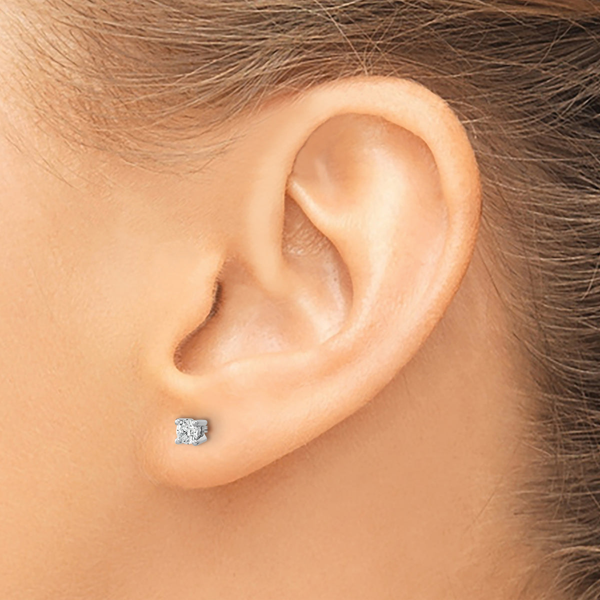 Round Lab Grown Diamond 4-Prong Studs - 14k White Gold / 1/10 ctw. / VS+ F+