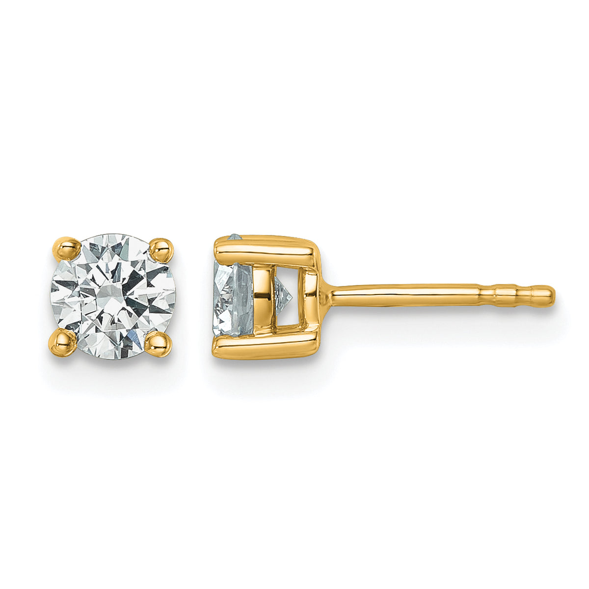 Round Lab Grown Diamond 4-Prong Studs - 14k Yellow Gold / 2/3 ctw. / VS+ F+ Certified