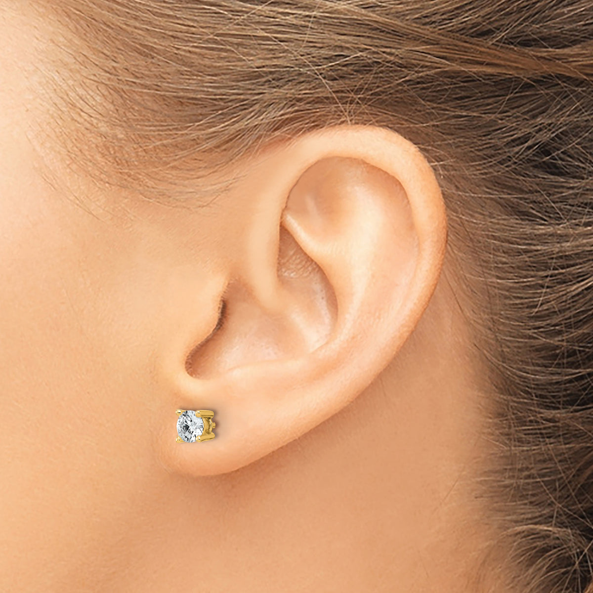 Round Lab Grown Diamond 4-Prong Studs - 14k Yellow Gold / 7/8 ctw. / VS+ F+