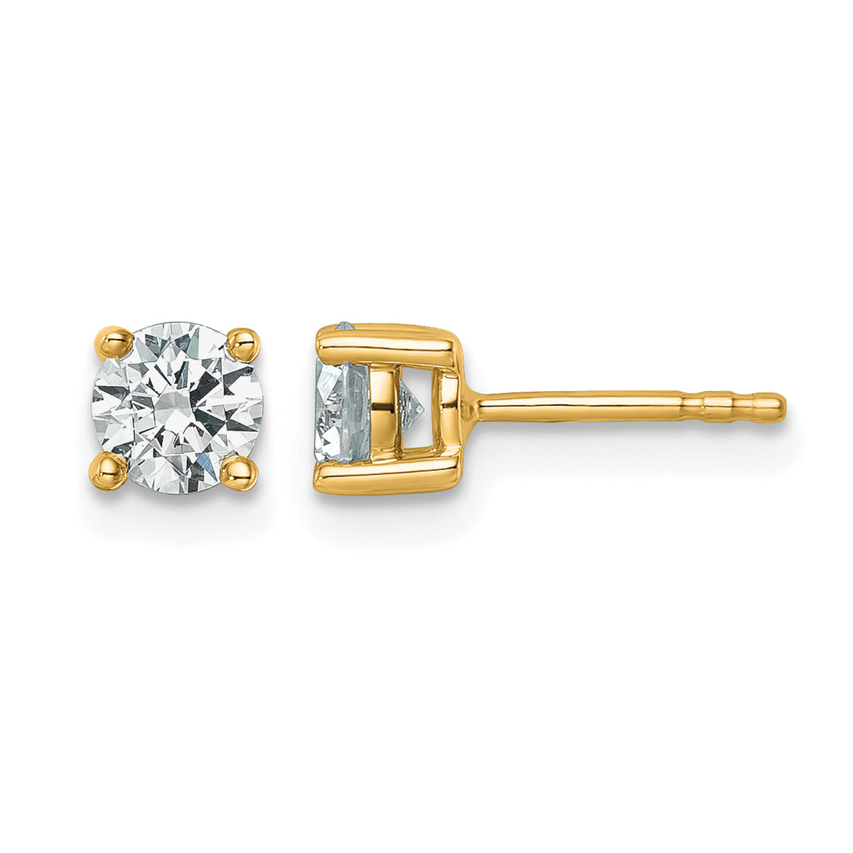 Round Lab Grown Diamond 4-Prong Studs - 14k Yellow Gold / 7/8 ctw. / VS+ F+