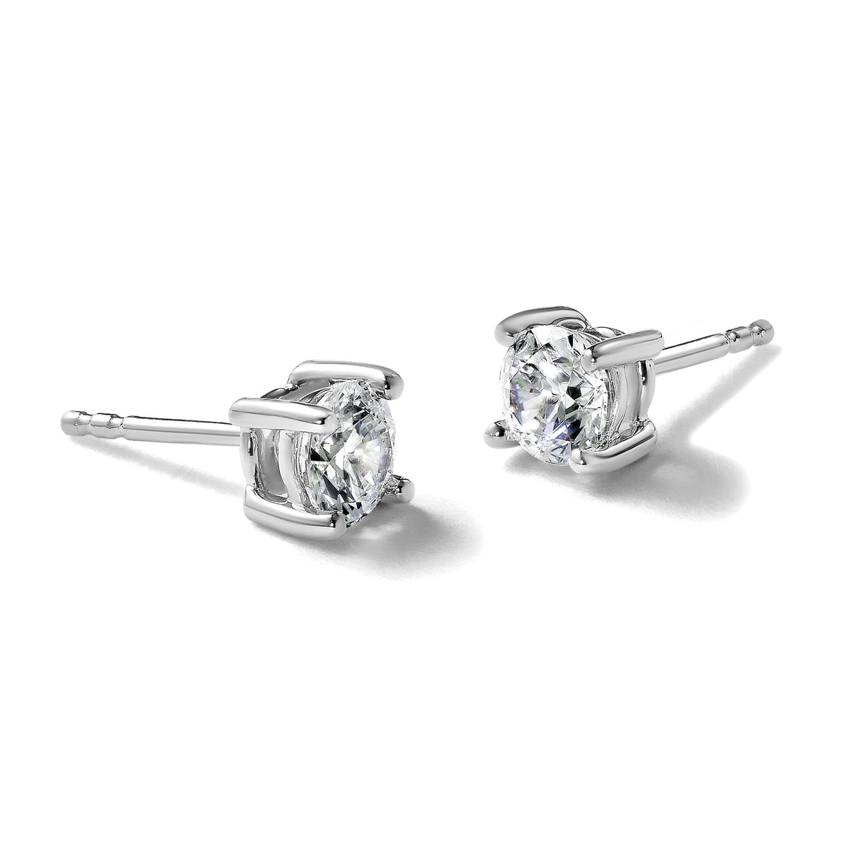 Round Lab Grown Diamond 4-Prong Studs - 14k White Gold / 1 ctw. / VS+ F+