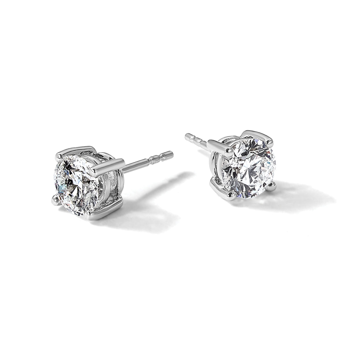 Round Lab Grown Diamond 4-Prong Studs - 14k White Gold / 2 ctw. / VS+ F+