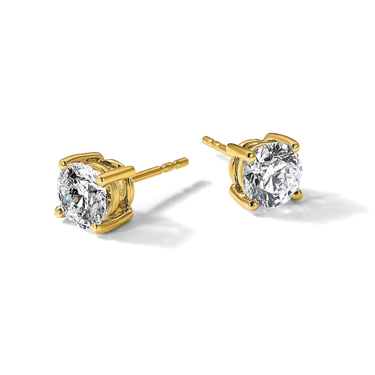 Round Lab Grown Diamond 4-Prong Studs - 14k Yellow Gold / 2 ctw. / VS+ F+