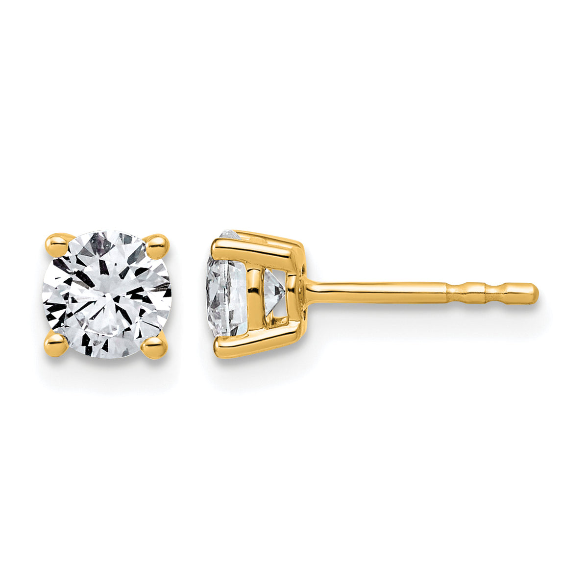 Lab Grown Diamond Gold 4-Prong Lightweight Solitaire Earrings - 10k Yellow Gold / 1 ctw. / VS+ F+