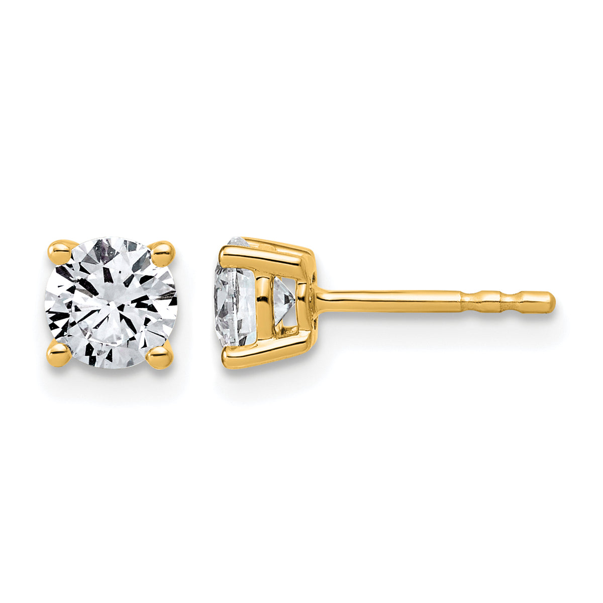 Lab Grown Diamond Gold 4-Prong Lightweight Solitaire Earrings - 14k Yellow Gold / 1 ctw. / VS+ F+