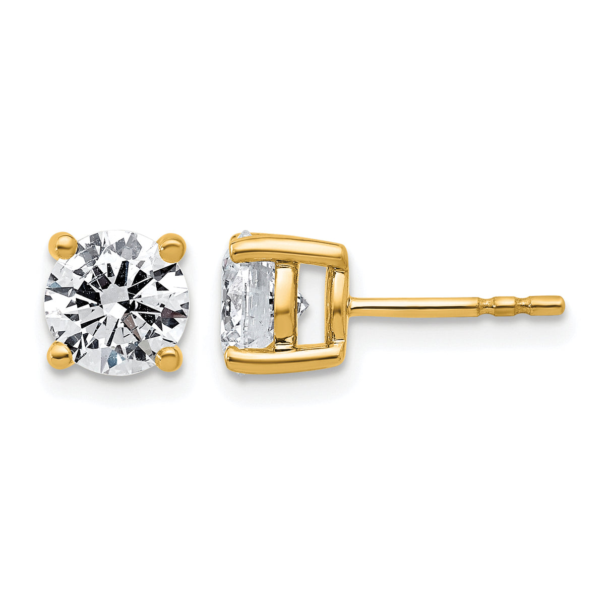Lab Grown Diamond Gold 4-Prong Lightweight Solitaire Earrings - 10k Yellow Gold / 2 ctw. / VS+ F+