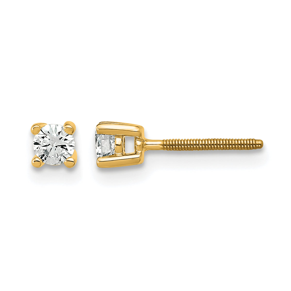 Round Lab Grown Diamond 4-Prong Studs with Screw Backs - 14k Yellow Gold / 1/5 ctw. / VS+ F+