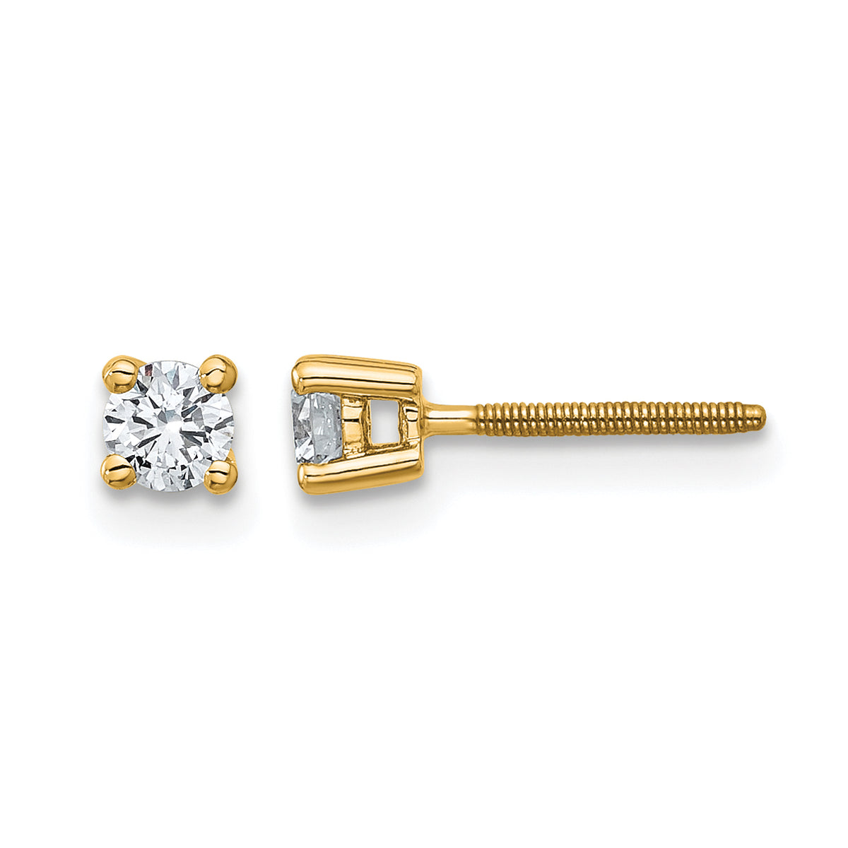Round Lab Grown Diamond 4-Prong Studs with Screw Backs - 14k Yellow Gold / 1/4 ctw. / VS+ F+