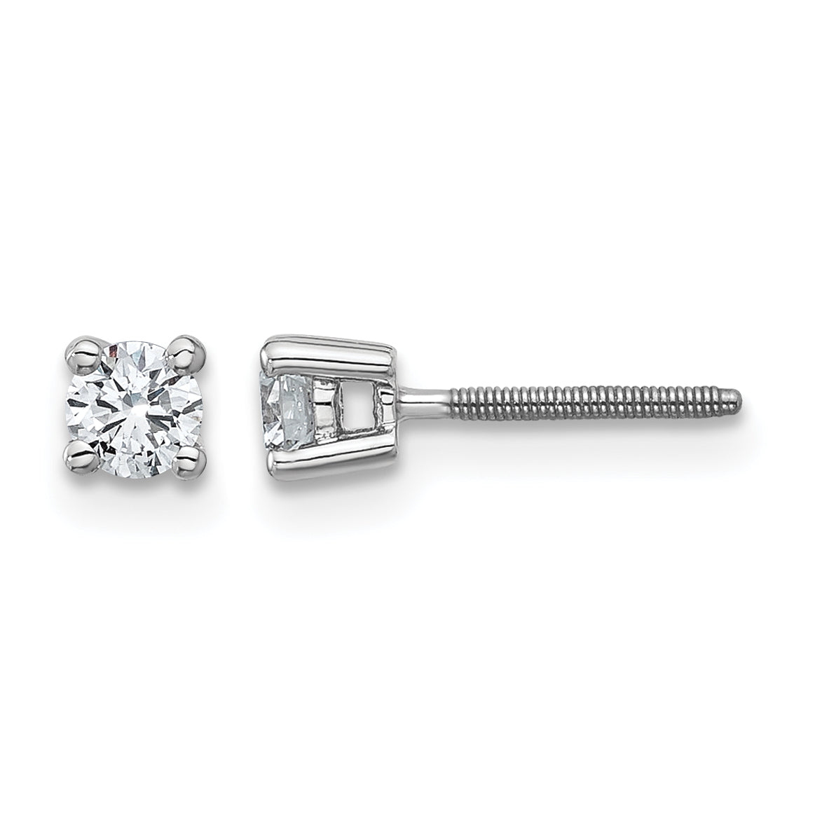 Round Lab Grown Diamond 4-Prong Studs with Screw Backs - 14k White Gold / 1/3 ctw. / VS+ F+