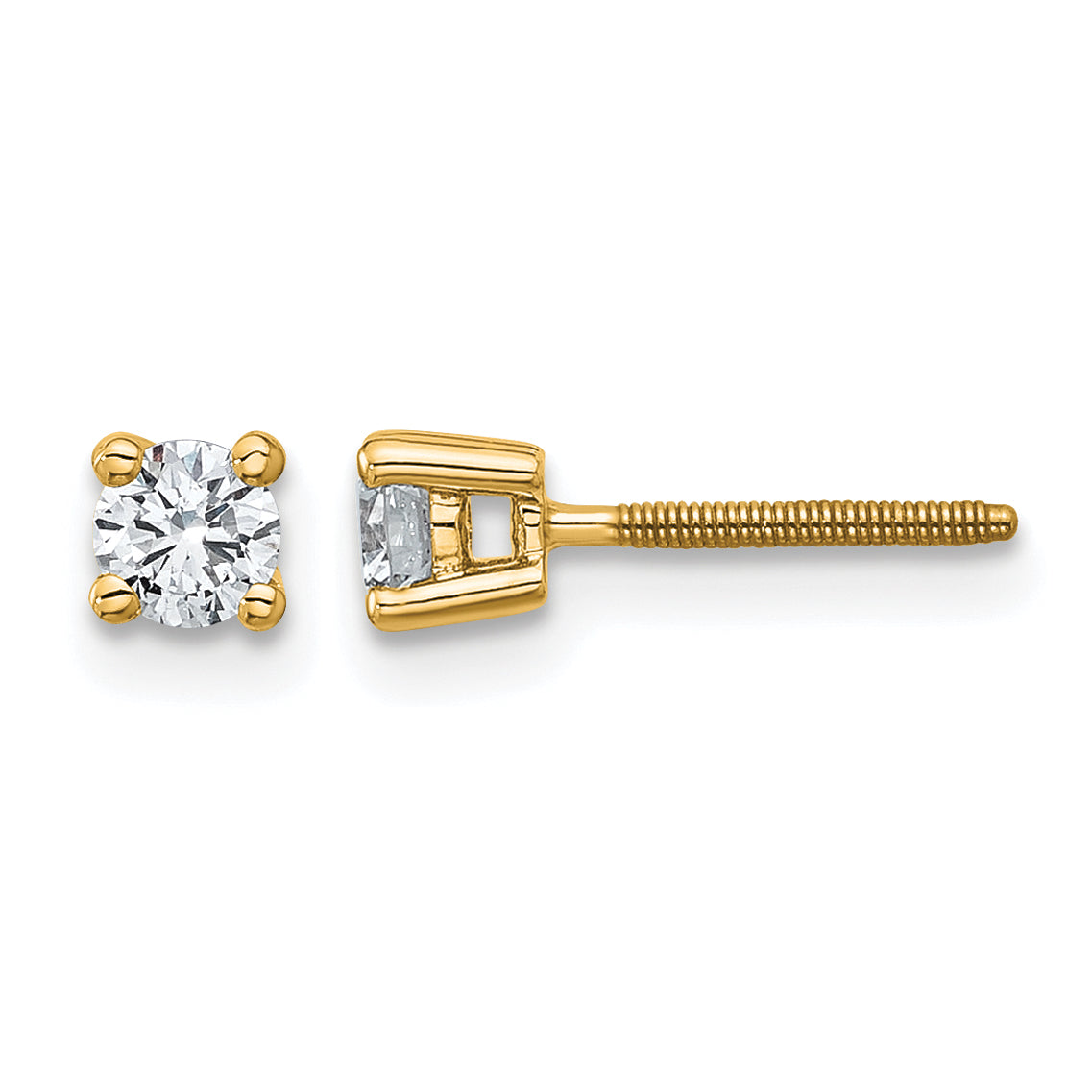 Round Lab Grown Diamond 4-Prong Studs with Screw Backs - 14k Yellow Gold / 1/3 ctw. / VS+ F+
