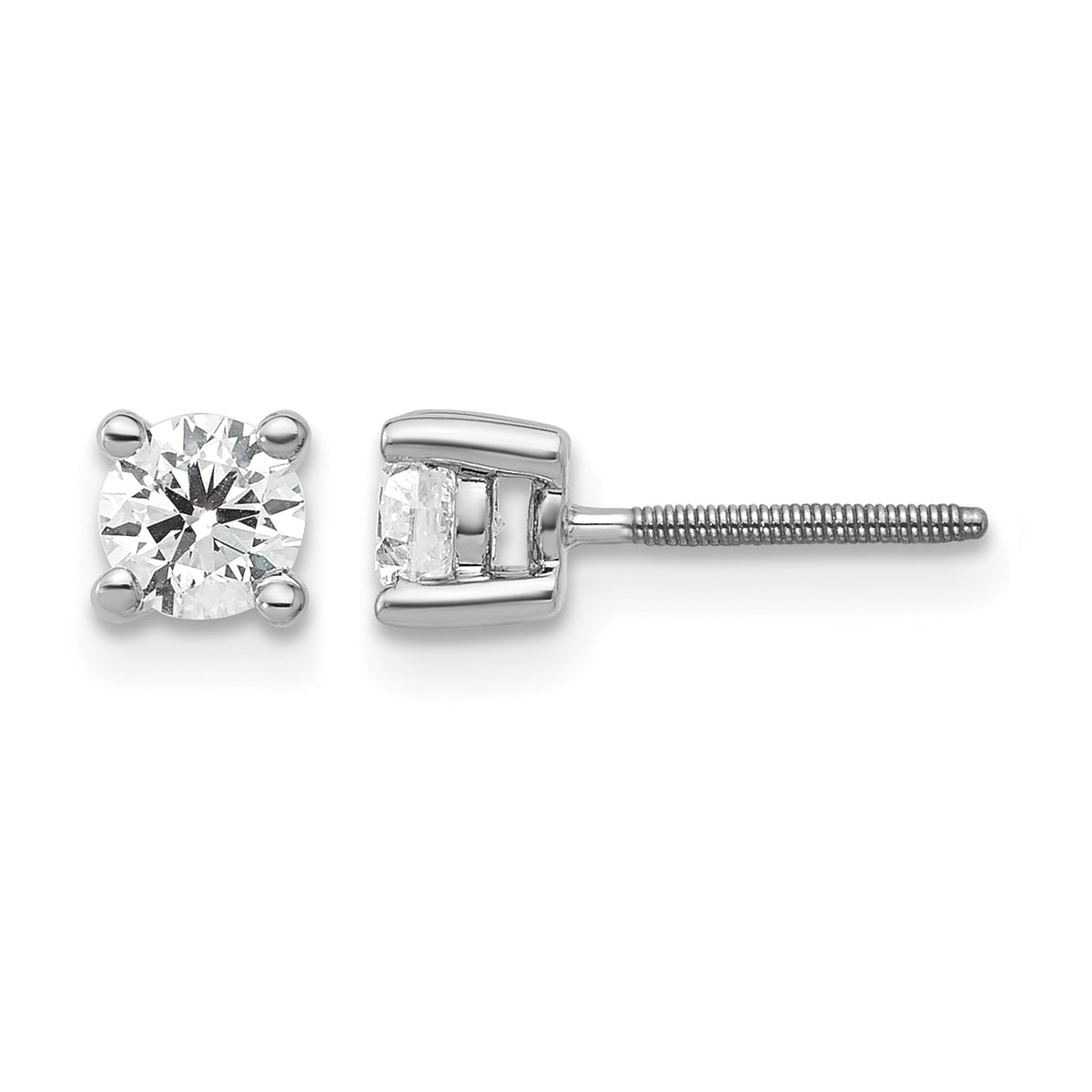 Round Lab Grown Diamond 4-Prong Studs with Screw Backs - 14k White Gold / 1/2 ctw. / VS+ F+