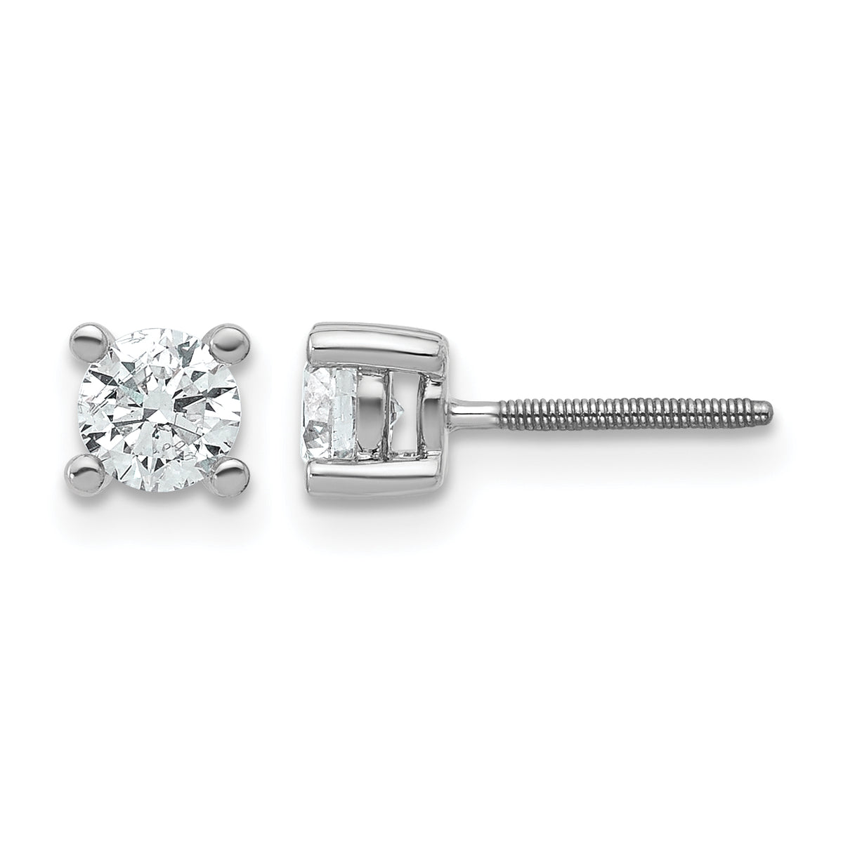 Round Lab Grown Diamond 4-Prong Studs with Screw Backs - 14k White Gold / 2/3 ctw. / VS/SI+ G+
